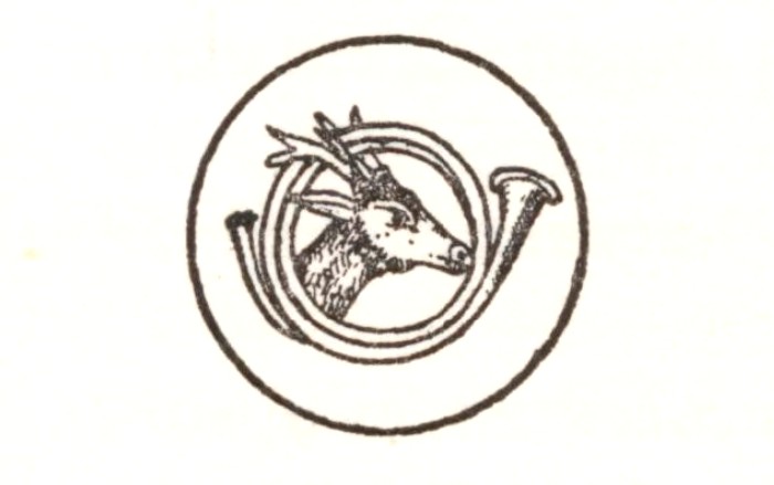Bouton graphique de l'Equipage Salverte - Illustration tirée de l'ouvrage Essai sur la chasse du daim - Charles de Salverte (1906) - Decelle (Compiègn